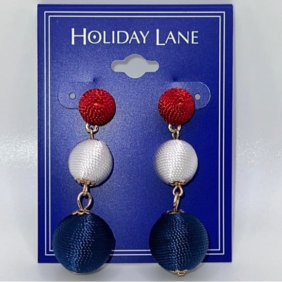Holiday Lane Gold-Tone Red White & Blue Thread-Wrapped Ball Drop - Picture 2 of 2